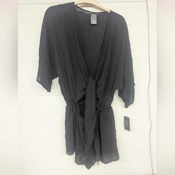 Vince Camuto womens Convertible Tie front Cover Up szS solid black romper 1 pc - Picture 3 of 6